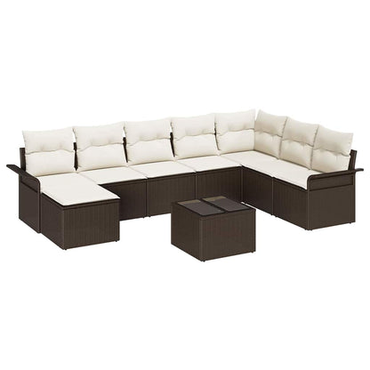 Set Divano da Giardino con cuscino 9 pcs Grigio Poly Rattan | homemem39