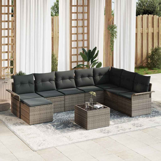 Set Divano da Giardino con cuscino 9 pcs Nero Poly Rattan | homemem39