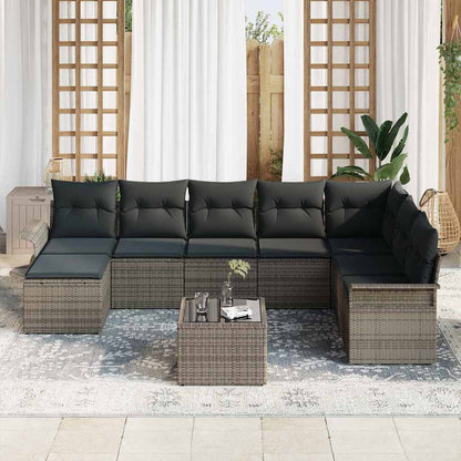 Set Divano da Giardino con cuscino 9 pcs Nero Poly Rattan