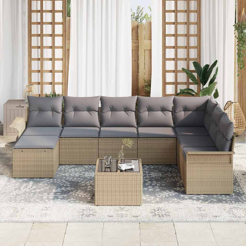 Set Divano da Giardino con cuscino 9 pcs Nero Poly Rattan | homemem39