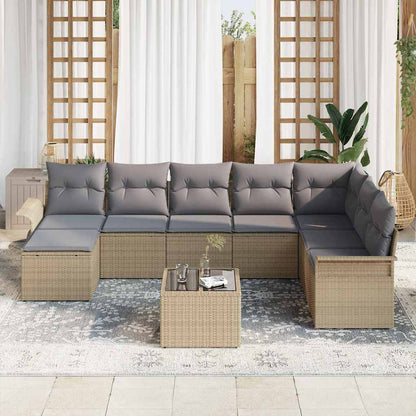 Set Divano da Giardino con cuscino 9 pcs Nero Poly Rattan | homemem39