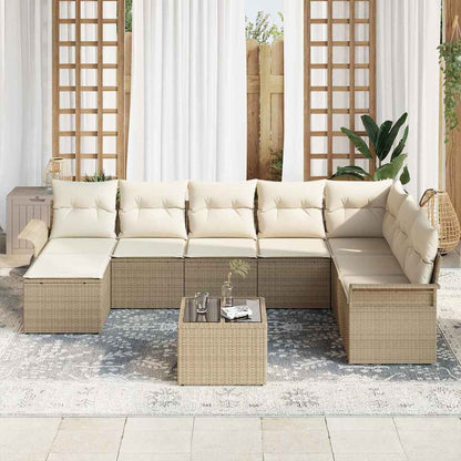 Set Divano da Giardino con cuscino 9 pcs Marrone Poly Rattan