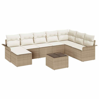 Set Divano da Giardino con cuscino 9 pcs Marrone Poly Rattan