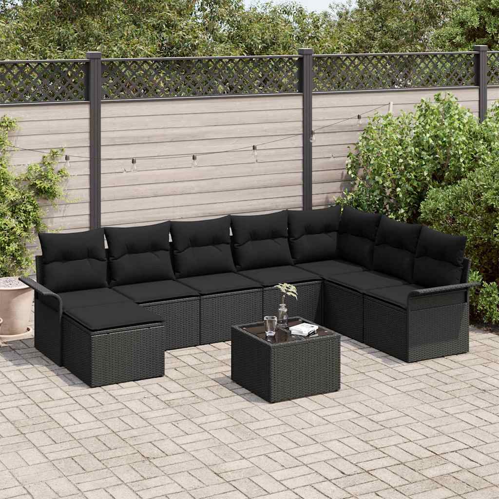 Set Divano da Giardino con cuscino 9 pcs Beige Poly Rattan