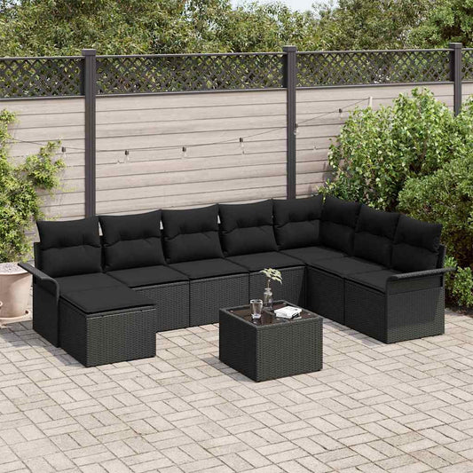Set Divano da Giardino con cuscino 9 pcs Beige Poly Rattan