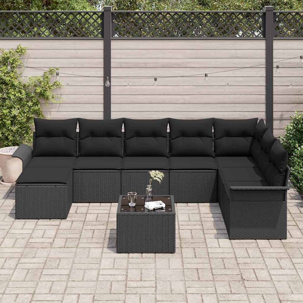 Set Divano da Giardino con cuscino 9 pcs Beige Poly Rattan