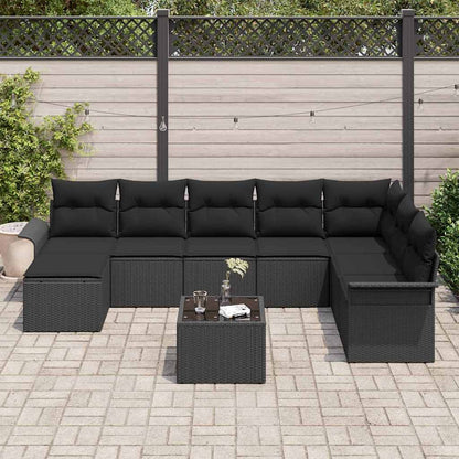 Set Divano da Giardino con cuscino 9 pcs Beige Poly Rattan