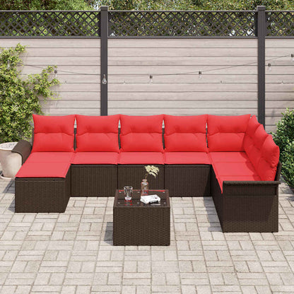 Set Divano da Giardino con cuscino 9 pcs Marrone Poly Rattan