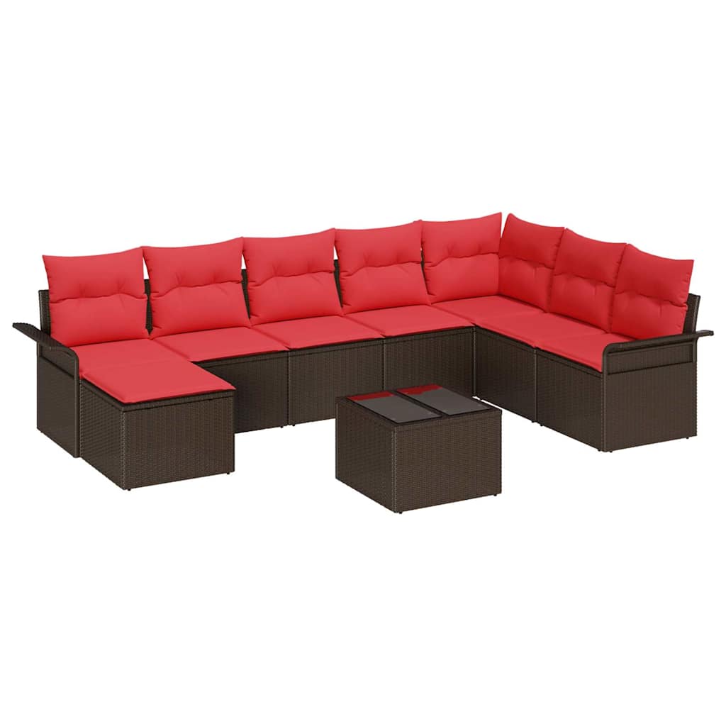 Set Divano da Giardino con cuscino 9 pcs Marrone Poly Rattan | homemem39