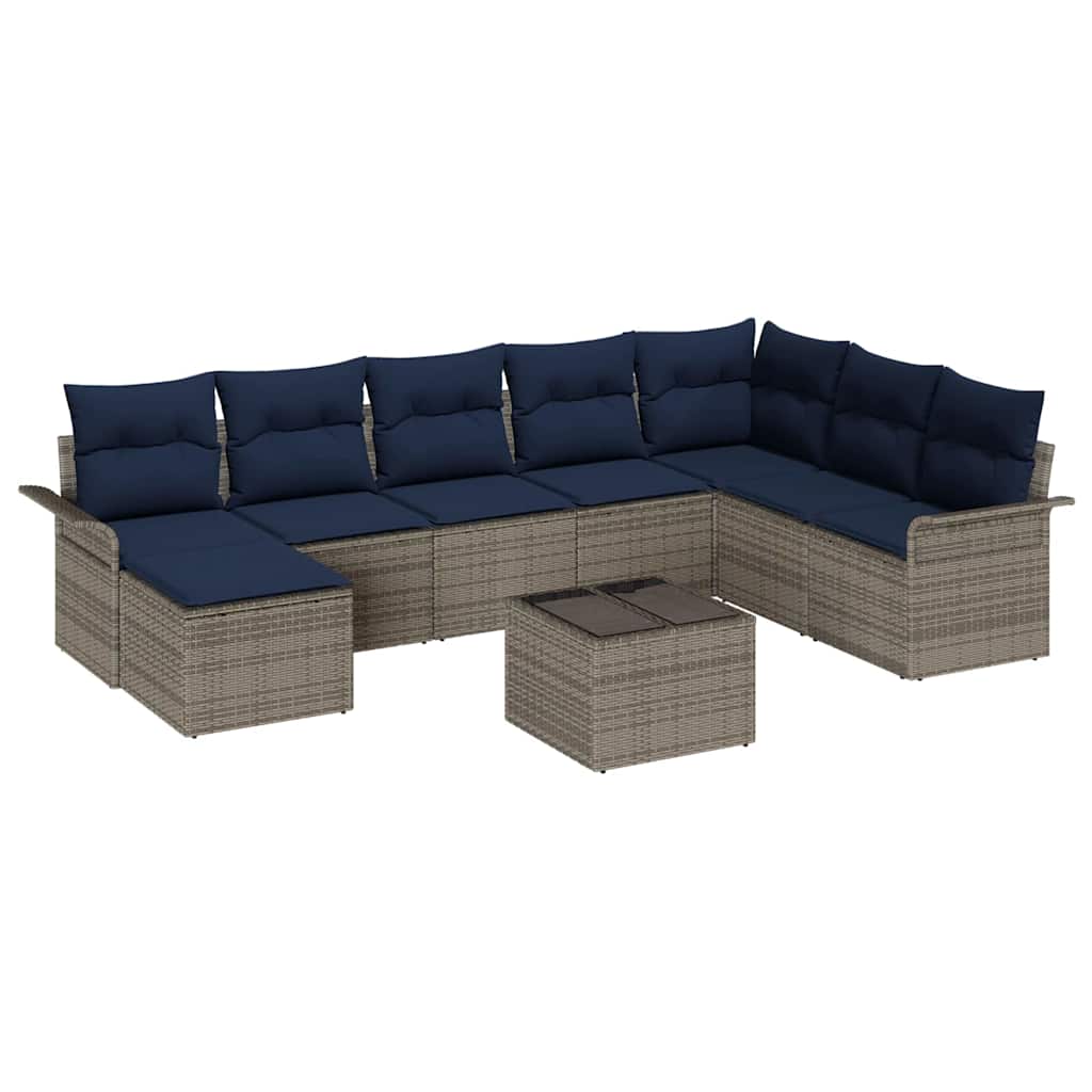 Set Divano da Giardino con cuscino 9 pcs Grigio Poly Rattan | homemem39