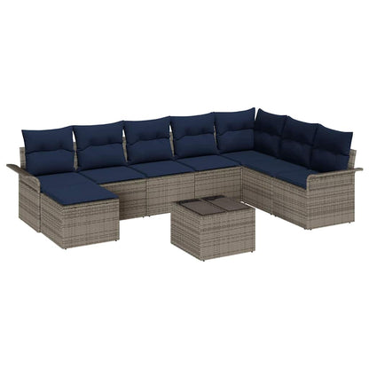 Set Divano da Giardino con cuscino 9 pcs Grigio Poly Rattan | homemem39