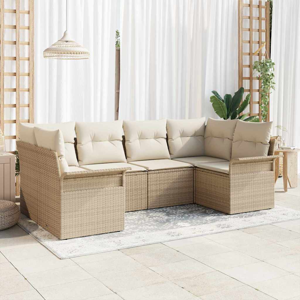 Set Divano da Giardino 6 pcs Beige Poly Rattan | homemem39