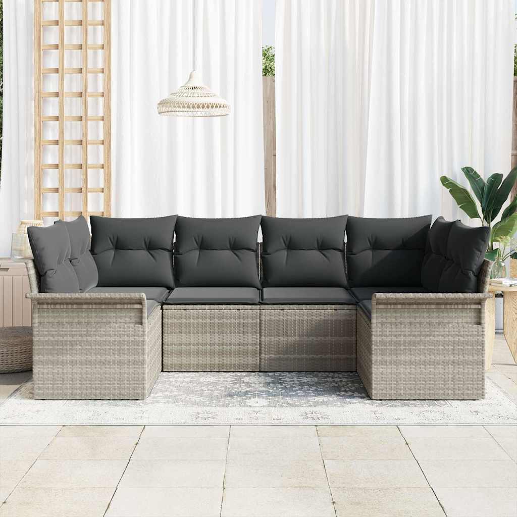 Set Divano da Giardino 6 pcs Grigio chiaro Poly Rattan | homemem39