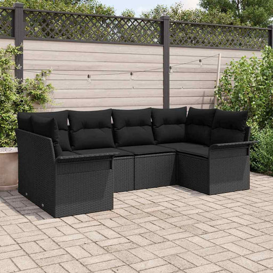 Set Divano da Giardino con archiviazione 6 pcs Nero Poly Rattan