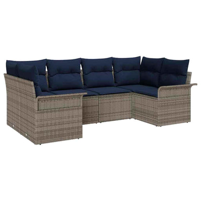 Set Divano da Giardino 6 pcs Grigio Poly Rattan | homemem39