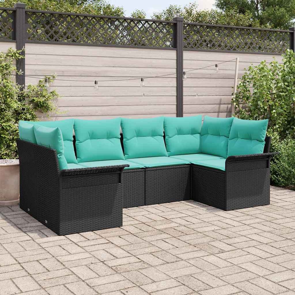 Set Divano da Giardino con archiviazione 6 pcs Nero Poly Rattan | homemem39