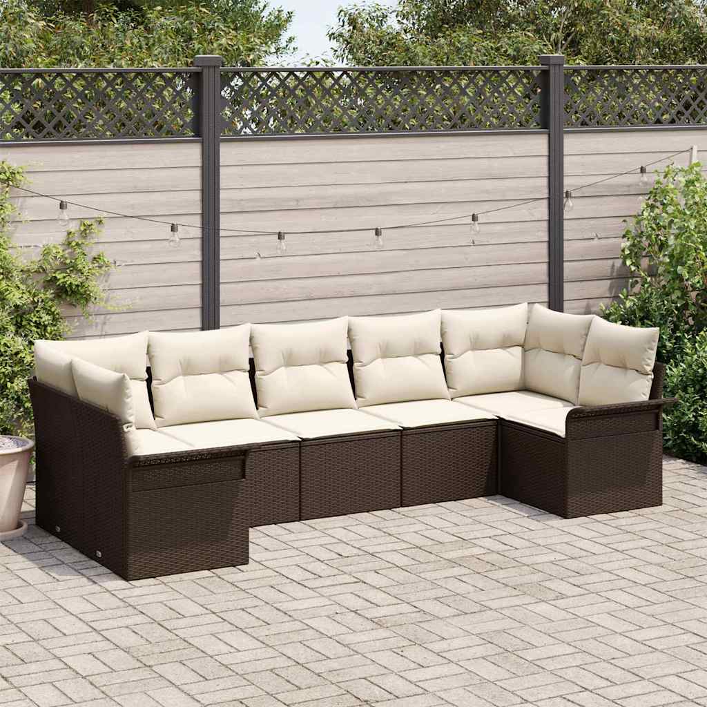 Set Divano da Giardino 7 pcs Marrone Poly Rattan | homemem39
