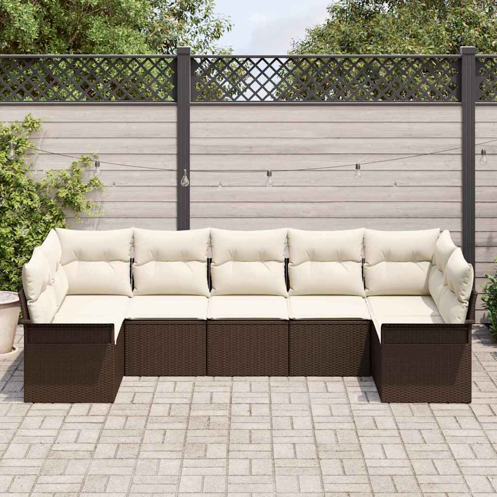 Set Divano da Giardino 7 pcs Marrone Poly Rattan | homemem39
