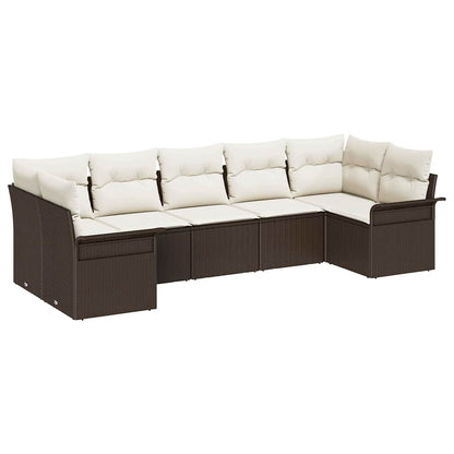 Set Divano da Giardino 7 pcs Marrone Poly Rattan | homemem39