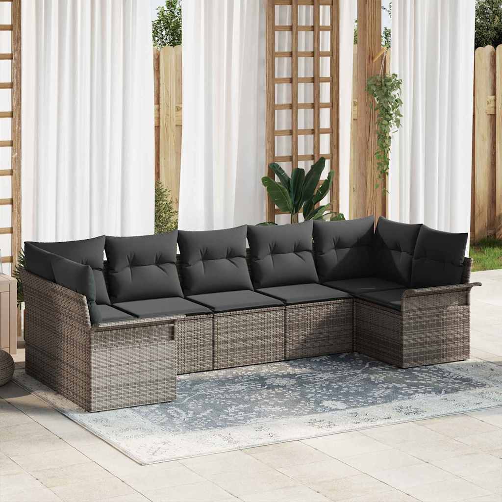 Set Divano da Giardino con cuscino 7 pcs Grigio Poly Rattan | homemem39