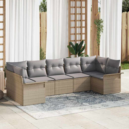 Set Divano da Giardino con cuscino 7 pcs Beige Poly Rattan | homemem39