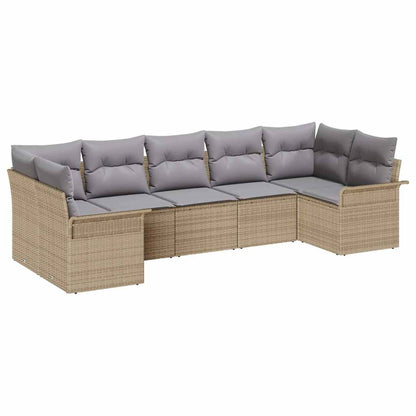 Set Divano da Giardino con cuscino 7 pcs Beige Poly Rattan | homemem39