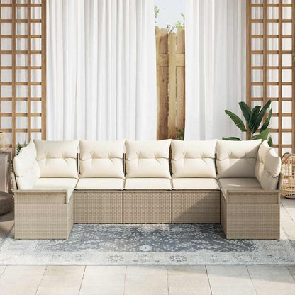 Set Divano da Giardino con cuscino 7 pcs Beige Poly Rattan