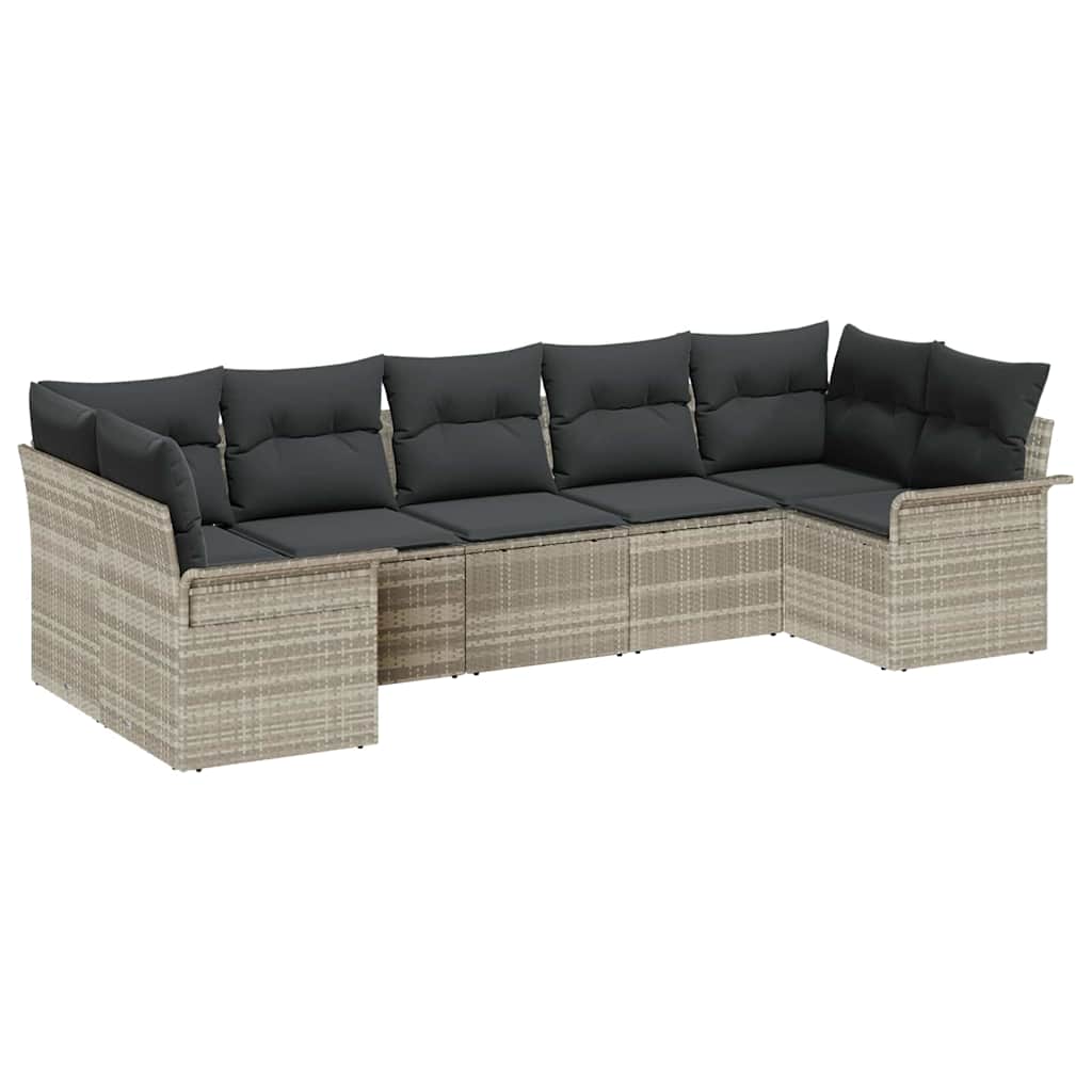Set Divano da Giardino 7 pcs Grigio chiaro Poly Rattan | homemem39