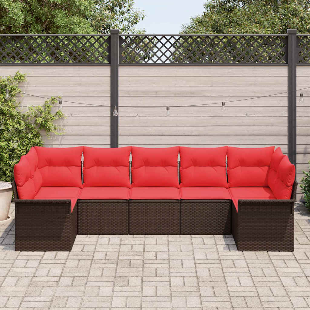 Set Divano da Giardino 7 pcs Marrone Poly Rattan | homemem39