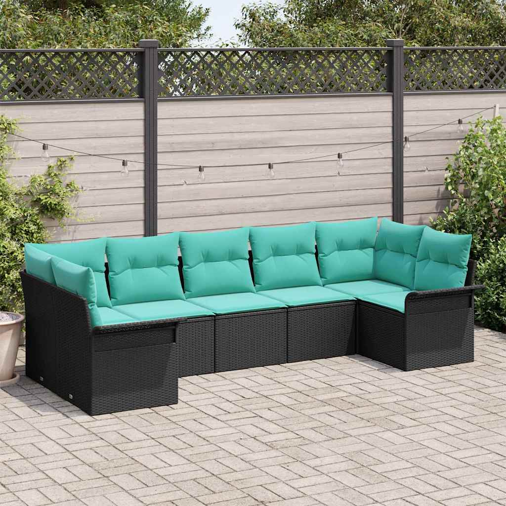 Set Divano da Giardino con archiviazione 7 pcs Nero Poly Rattan | homemem39