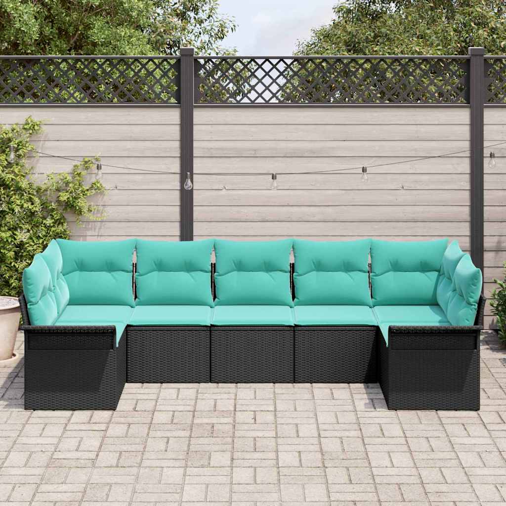 Set Divano da Giardino con archiviazione 7 pcs Nero Poly Rattan