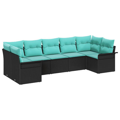 Set Divano da Giardino con archiviazione 7 pcs Nero Poly Rattan | homemem39