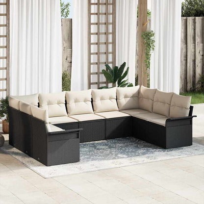 Set Divano da Giardino con archiviazione 9 pcs Nero polyrattan | homemem39