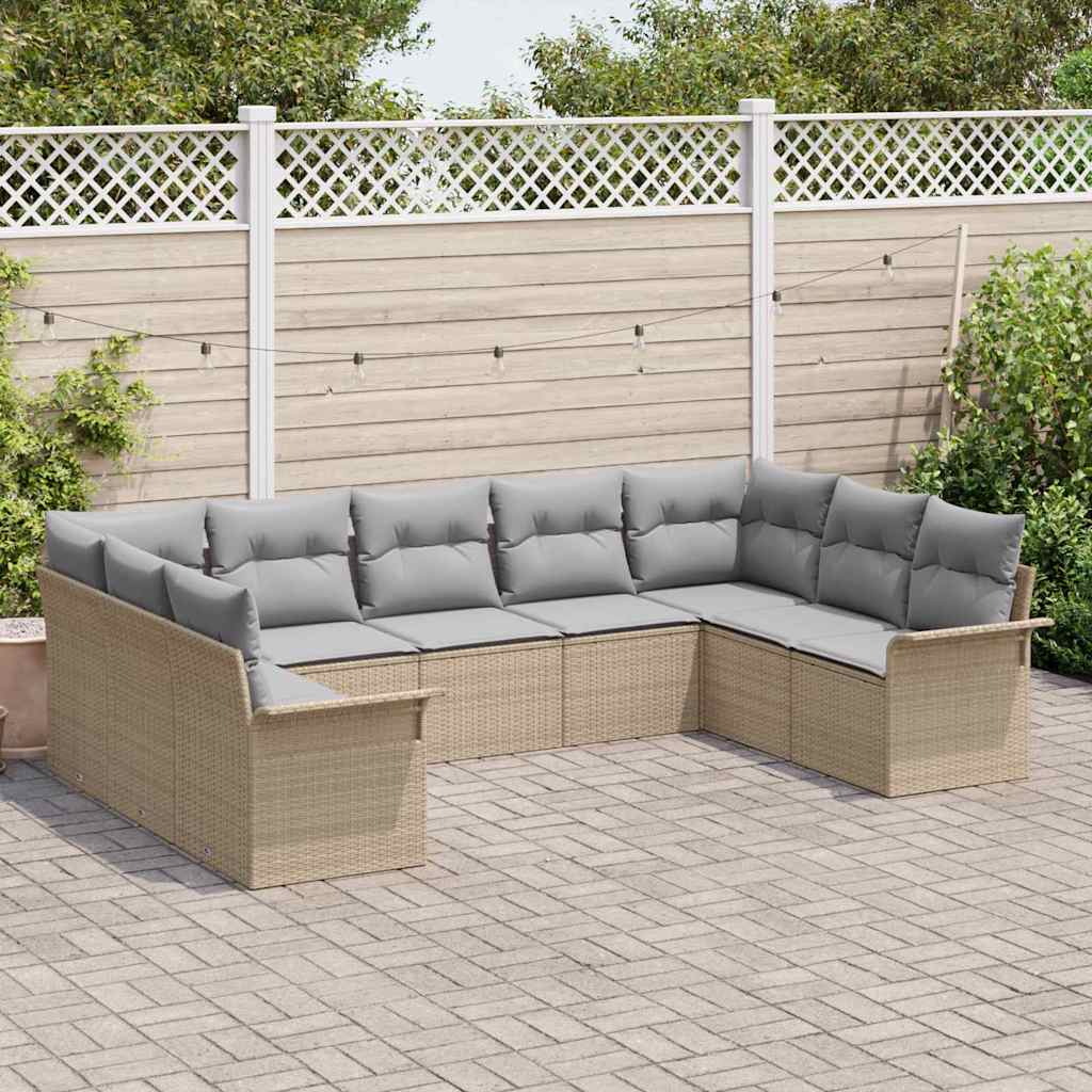 Set Divano da Giardino con archiviazione 9 pcs Beige polyrattan | homemem39