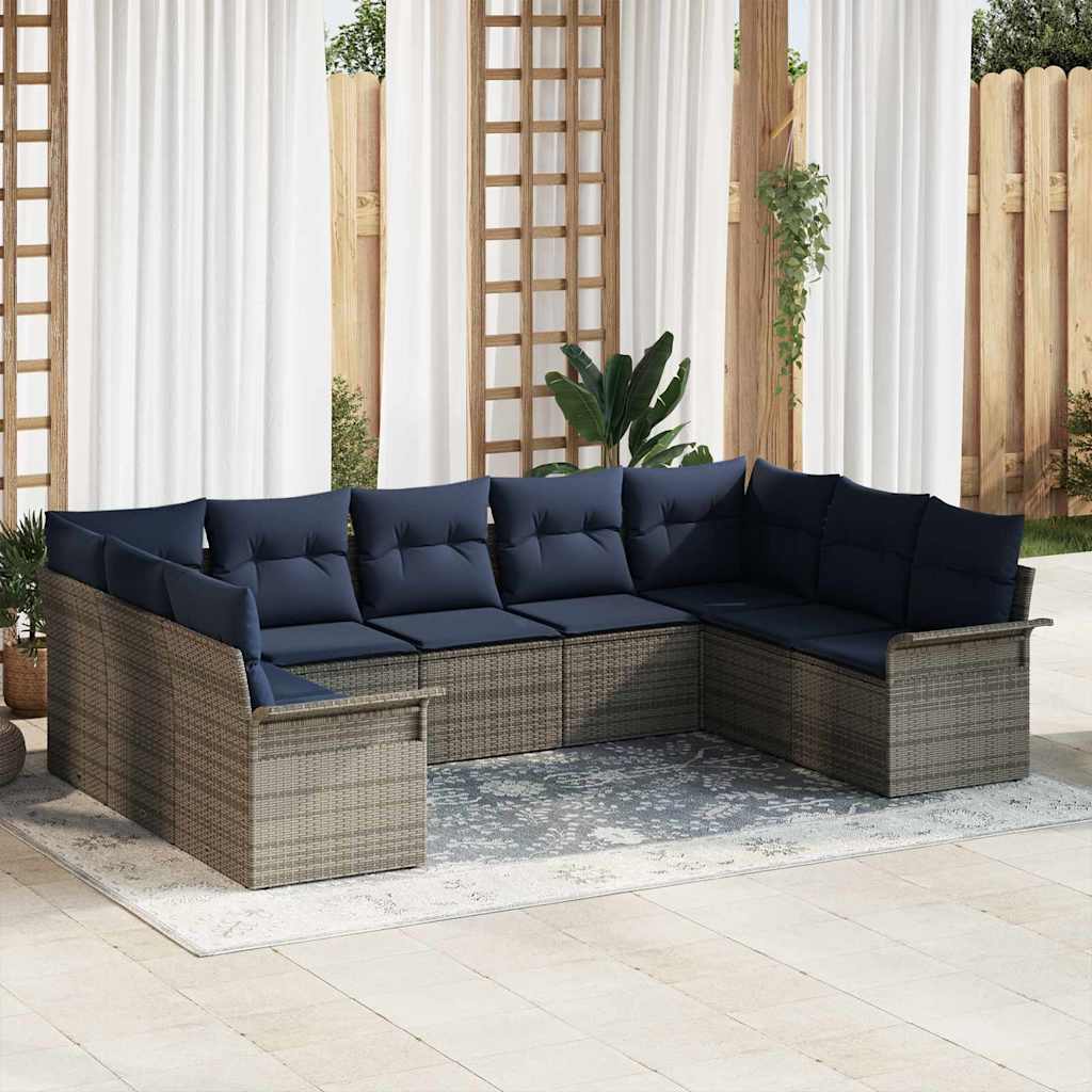 Set Divano da Giardino 9 pcs Grigio chiaro polyrattan