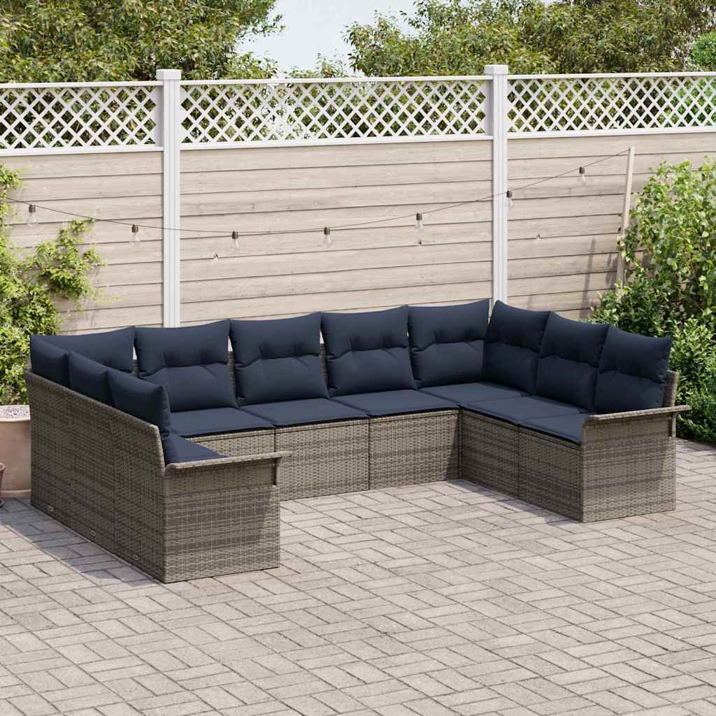 Set Divano da Giardino 9 pcs Grigio chiaro polyrattan | homemem39