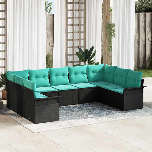 Set Divano da Giardino con archiviazione 9 pcs Nero polyrattan
