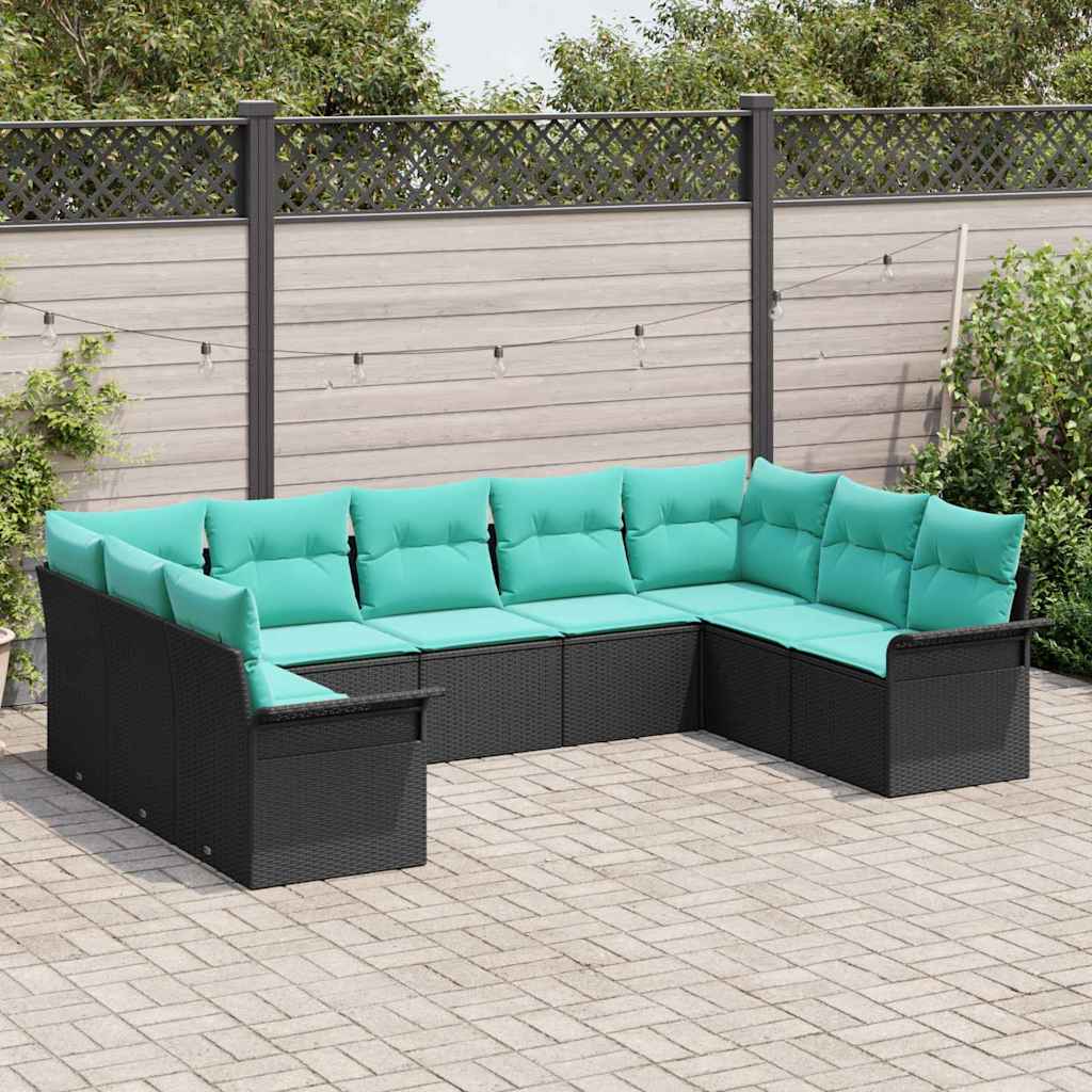 Set Divano da Giardino con archiviazione 9 pcs Nero polyrattan | homemem39