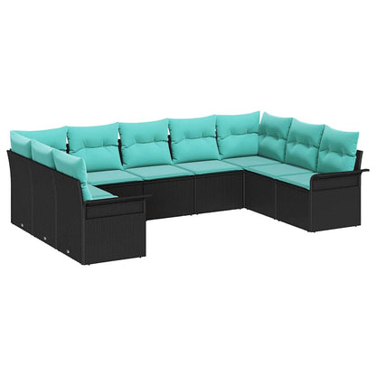 Set Divano da Giardino con archiviazione 9 pcs Nero polyrattan | homemem39