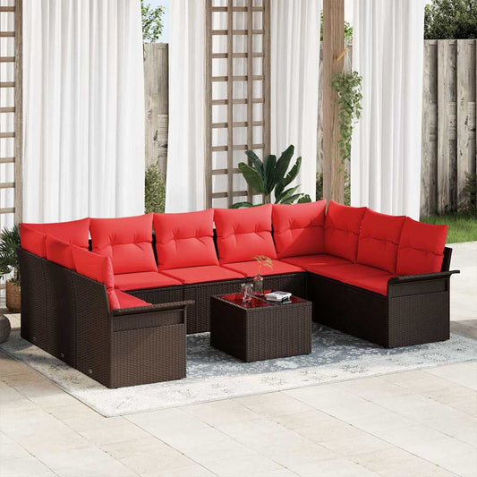 Set Divano da Giardino con cuscino 10 pcs Marrone Poly Rattan | homemem39