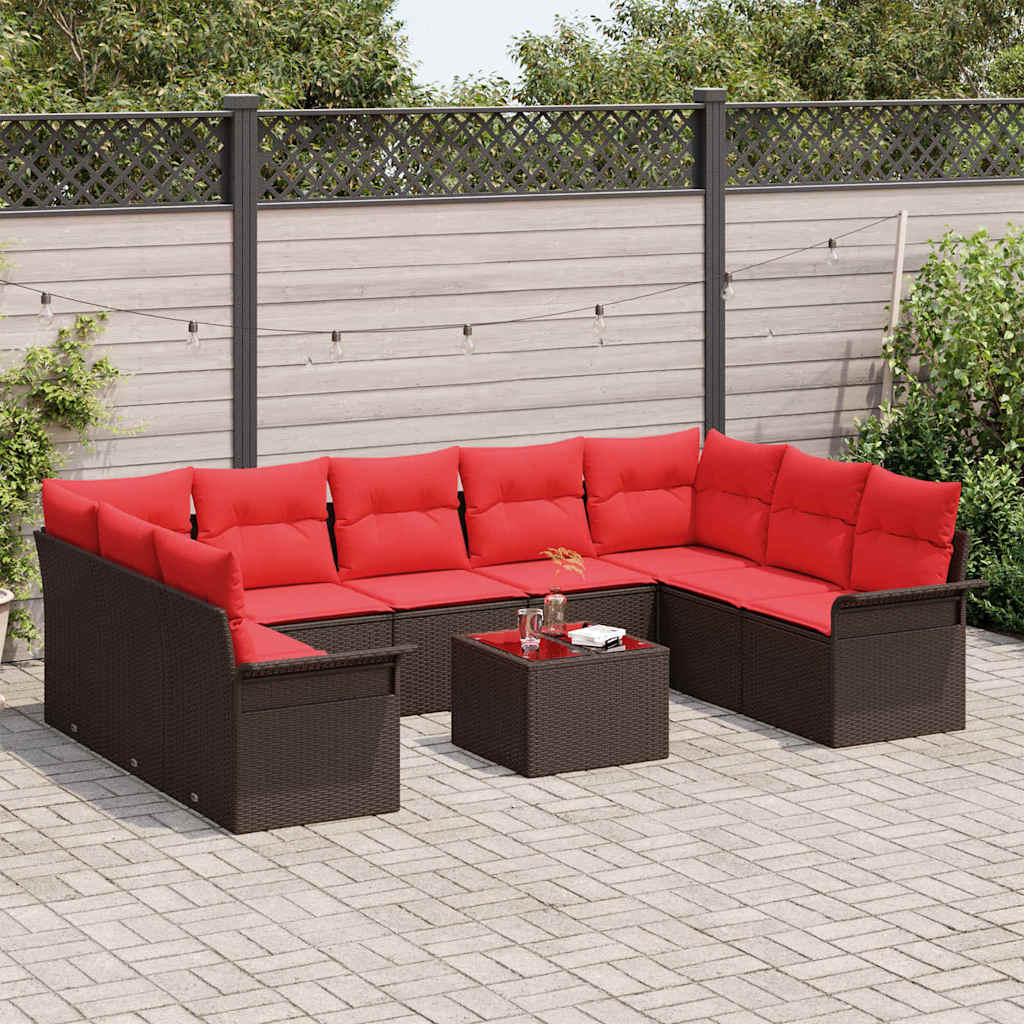 Set Divano da Giardino con cuscino 10 pcs Marrone Poly Rattan | homemem39