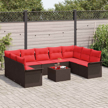 Set Divano da Giardino con cuscino 10 pcs Marrone Poly Rattan | homemem39
