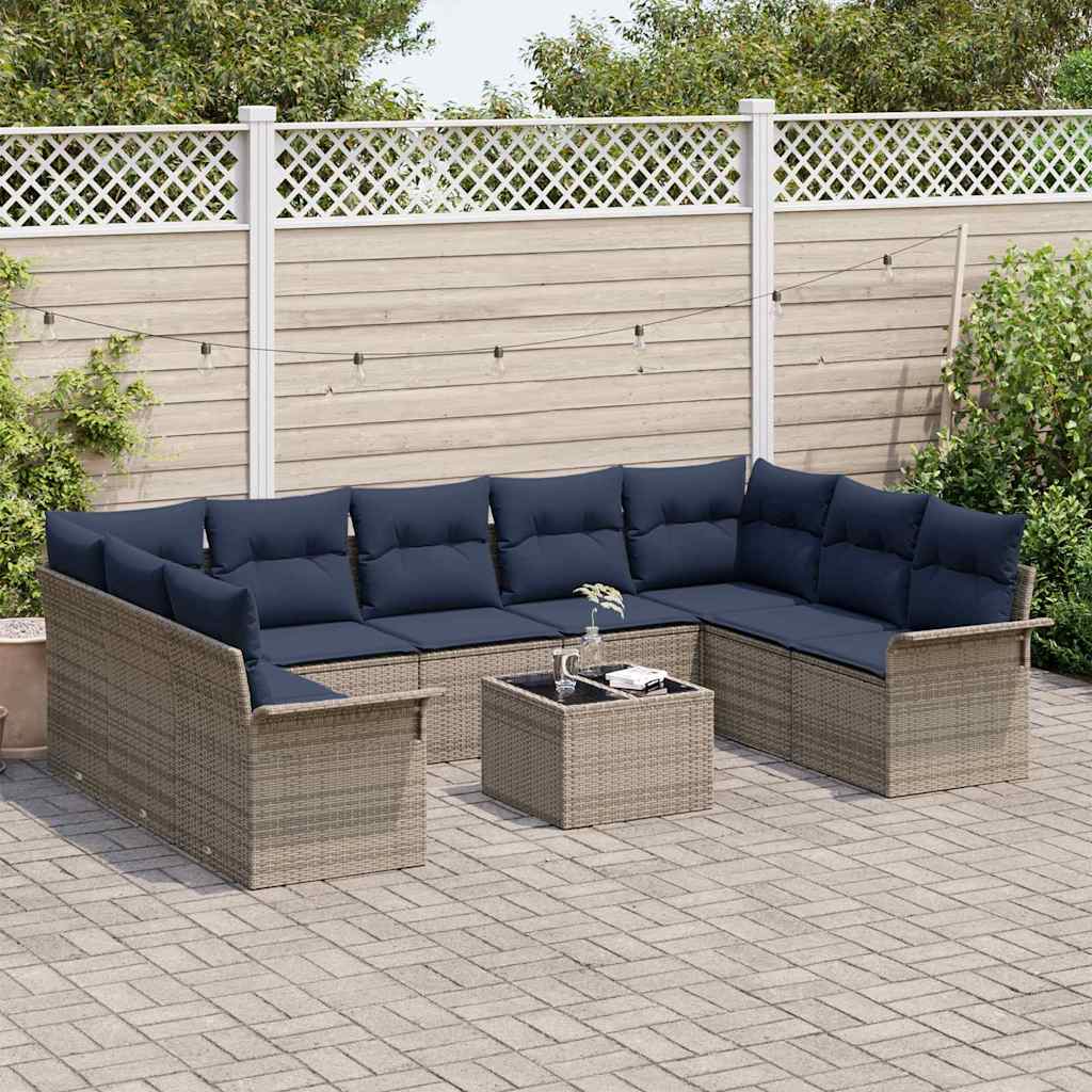 Set Divano da Giardino 10 pcs Grigio polyrattan