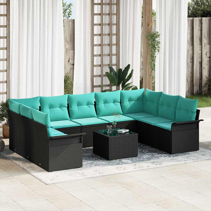 Set Divano da Giardino con cuscino 10 pcs Nero Poly Rattan