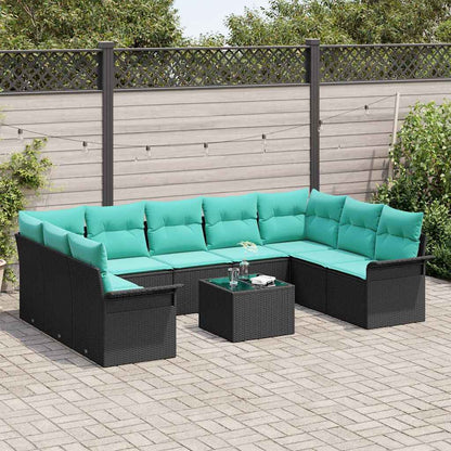 Set Divano da Giardino con cuscino 10 pcs Nero Poly Rattan | homemem39