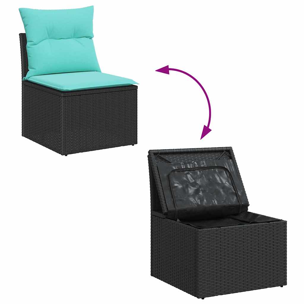 Set Divano da Giardino con cuscino 10 pcs Nero Poly Rattan | homemem39