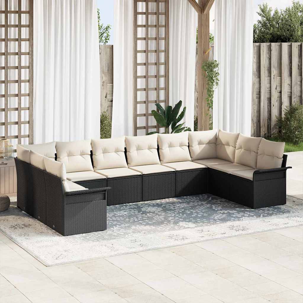 Set Divano da Giardino con archiviazione 10 pcs Nero polyrattan | homemem39