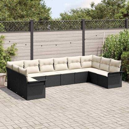 Set Divano da Giardino con archiviazione 10 pcs Nero polyrattan | homemem39