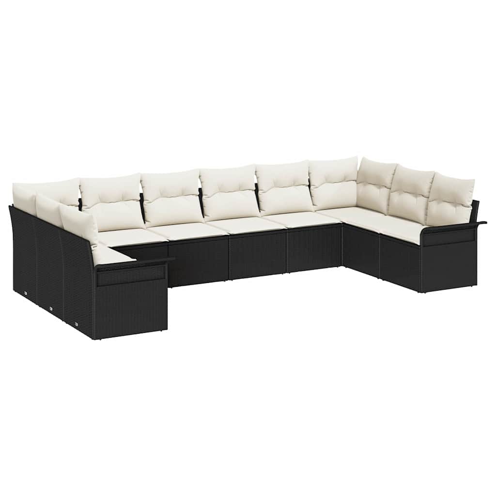 Set Divano da Giardino con archiviazione 10 pcs Nero polyrattan | homemem39