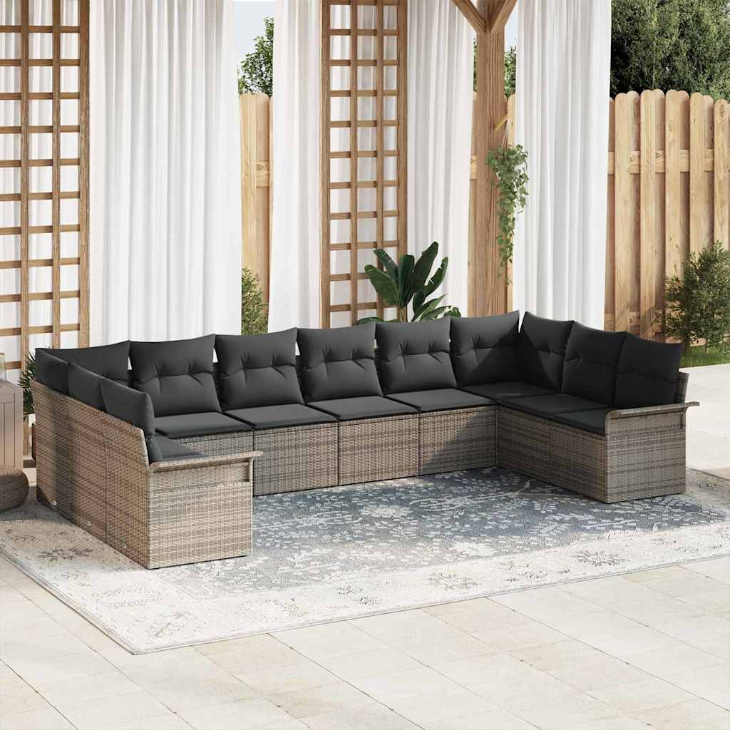 Set Divano da Giardino 10 pcs Grigio polyrattan | homemem39